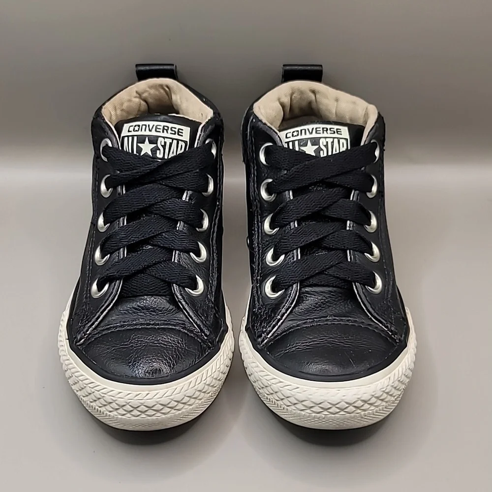 Converse All Star Chuck Taylor Mid Sneakers Junior Kids Size 10.5 Black Leather